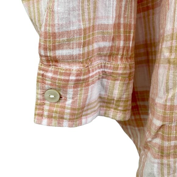 NWOT American Eagle Oversized Linen-Blend Plaid Button Down Shirt Roll Tab XS-1X - Picture 14 of 16